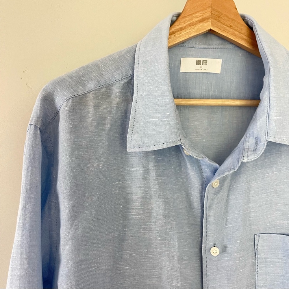Uniqlo Linen Shirt Classic Fit Light Blue Shirt, Size XL - Picture 5 of 9